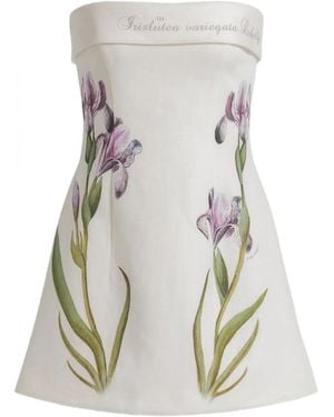 Alberta Ferretti Strapless Floral Print Dress - White