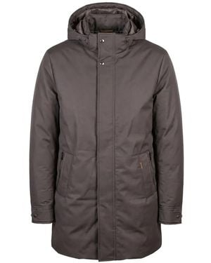 Moorer Vermont Hooded Concealed-Fastening Coat - Gray