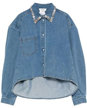 Sandro Embellished-Collar Denim Shirt - Blue