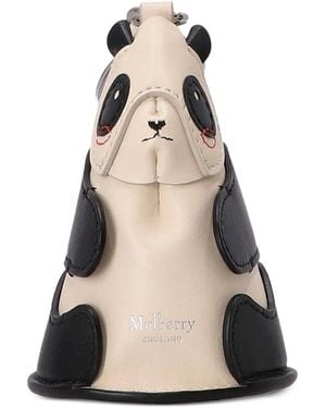 Mulberry Panda-Shaped Leather Keyring - Natural