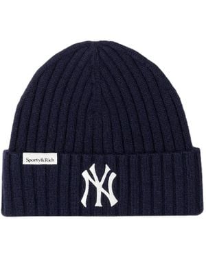 Sporty & Rich X New York Yankees Ribbed-Knit Beanie Hat - Blue