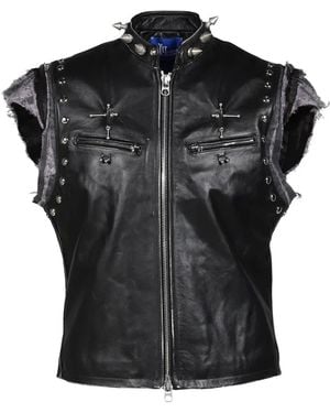 Marking Distance Gimp Spike-Embellished Leather Gilet - Black