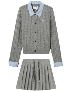Musium Div. Cable-Knit Lcardigan And Mini Skirt Set - Grey