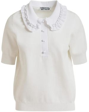 Essentiel Antwerp Beaded Ruffled Polo Top - White