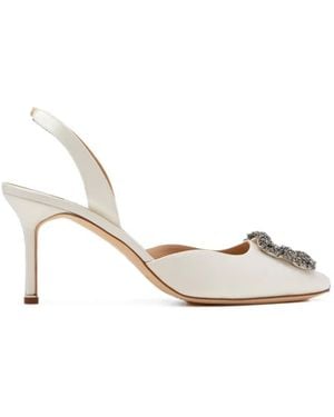 Manolo Blahnik Hangisli Crystal-Buckle Court Shoes - White