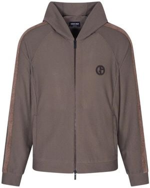 Giorgio Armani Zip-Up Waffle-Fabric Hoodie - Brown