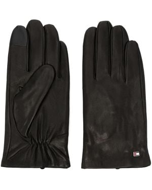Tommy Hilfiger Logo-Patch Leather Gloves - Black