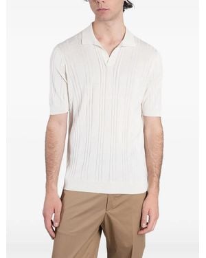 Tagliatore Ribbed-Knit Short-Sleeve Polo Shirt - White