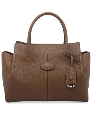 Tod's Logo-Plaque Pebbled Leather Tote Bag - Brown