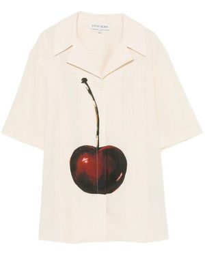 Stine Goya Cherry-Print Pinstriped Shirt - White