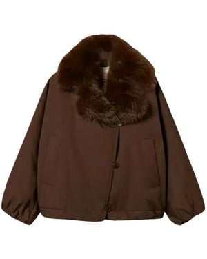 Twinset Faux-Fur Collar Button-Up Jacket - Brown