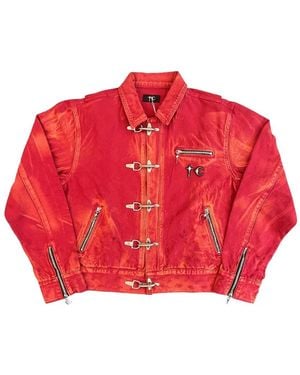 THUG CLUB Two-Tone Washed Shirt Jacket - Red