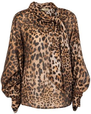 PHO® Firenze Schluppenbluse Mit Leopardenprint - Braun