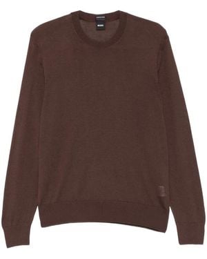 BOSS Pull H-Leno En Laine À Col Rond - Brown