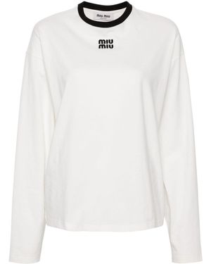 Miu Miu T-shirt en coton à logo - Blanc