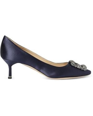 Manolo Blahnik Hangisi Crystal-Buckle Court Shoes - Blue
