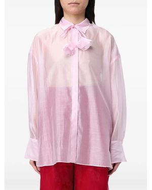 Hanita Chiffon-Finish Pussy-Bow Shirt - Pink