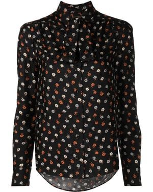 Saint Laurent Floral-Print Long-Sleeve Blouse - Black