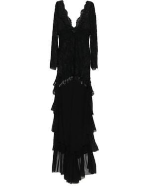 Saint Laurent Lace Ruffled Dress - Black