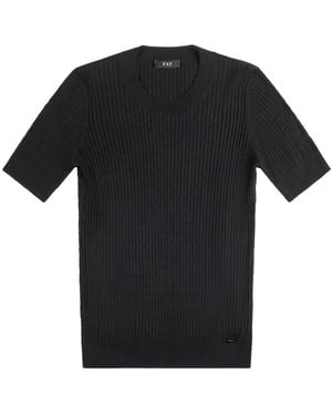 Fay Cable-Knit Short-Sleeve T-Shirt - Black