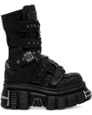 New Rock Stiefel mit Schnallenverschluss - Schwarz