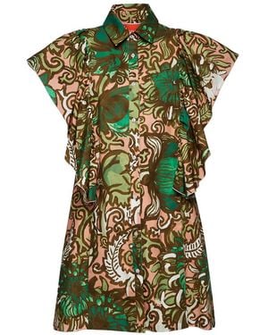 La DoubleJ Scooter Ruffled Cotton Mini Dress - Green