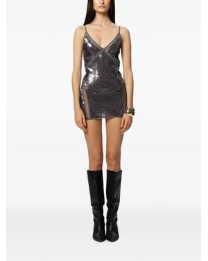 GOD SAVES QUEENS Sirena Sequin-Embellished Mesh-Panel Mini Dress - Black