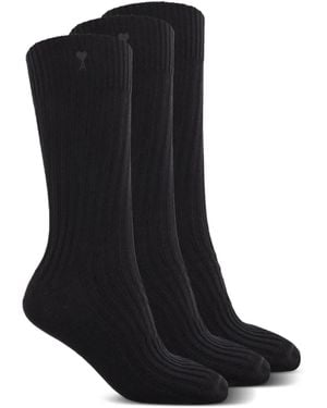 Ami Paris Gerippte Socken (3Er-Set) - Schwarz