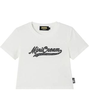 Mini Cream Logo-Print Cropped T-Shirt - White