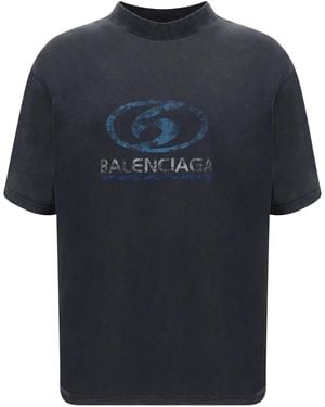 Balenciaga Surfer Logo-Print Cotton T-Shirt - Blue