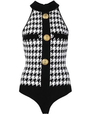 Balmain ハウンドトゥース ボディスーツ - ブラック