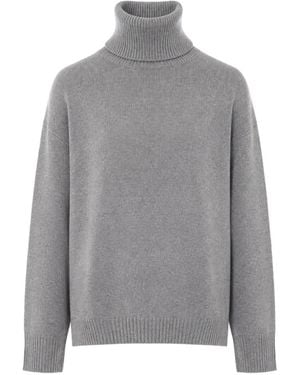 Allude High-Neck Drop-Shoulder Sweater - Gray