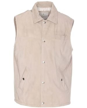 Brunello Cucinelli Leather Sleeveless Jacket - Natural