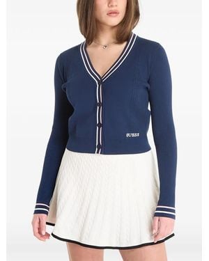 Guess Cardigan En Maille À Bords Rayés - Blue