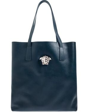 Versace La Medusa Leather Tote Bag - Blue
