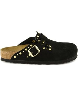 Birkenstock Boston Rivets suede mules - Schwarz