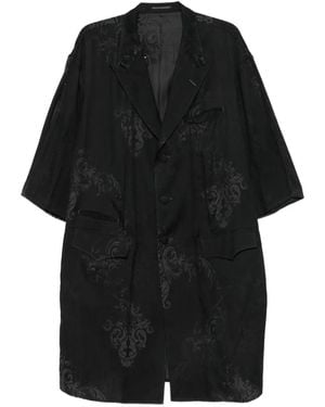 Yohji Yamamoto Kurzärmeliger Jacquard-Mantel - Schwarz