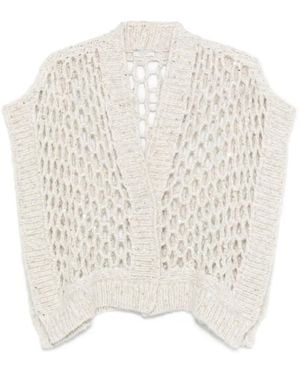 Peserico Sequin-Embellished Open-Knit Cardigan - White