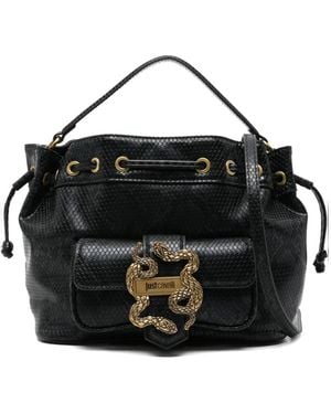 Just Cavalli Drawstring Snake-Motif Tote Bag - Black