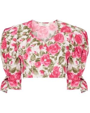 Chloé Floral Print Cropped Blouse - Red