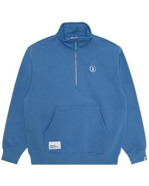 Aape By A Bathing Ape Logo-Embroidered Half-Zip Jumper - Blue