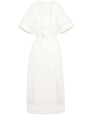 Yves Salomon Short-Sleeve Poplin Midi Dress - White
