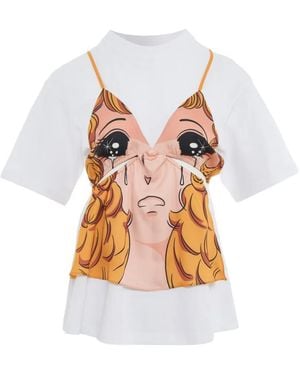 Pushbutton Graphic-Print Layered T-Shirt - White