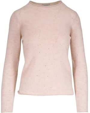 Kinross Cashmere Langärmeliger Pullover mit rundem Ausschnitt - Pink