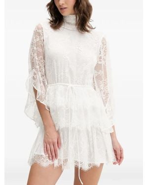 Bardot Nora Lace-Panelled Tiered Mini Dress - White