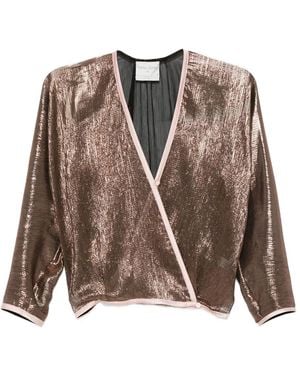 forte_forte Froisse Lame Kimono Shirt (Final Sale) - Brown