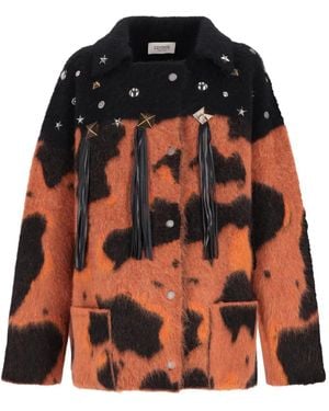 Laneus Fringe-Detail Maculated Jacket - Orange