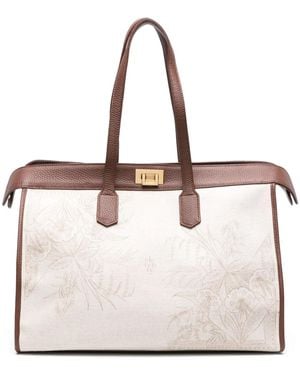 Eleventy Shopper Aus Canvas Mit Blumen-Print - Natur