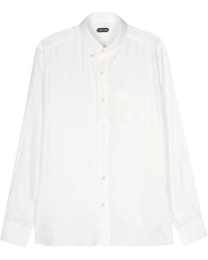 Tom Ford Buttoned-Collar Poplin Lyocell Shirt - White