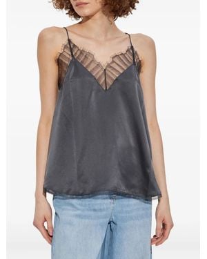 IRO Lace-Trim Silk Top - Gray